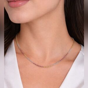 Tri-Color 925 Italy Rope Chain Necklace - 14k Gold Overlay